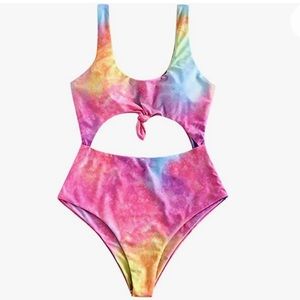 ZAFUL Women's Tie Knot Front Ribbed High Waisted Cut Out One Piece Swimsuit NWT